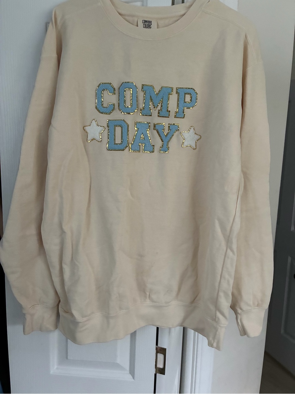 Comfort Colors Cream "COMP DAY" Crewneck Sweatshirt with Blue and Gold Appliqué